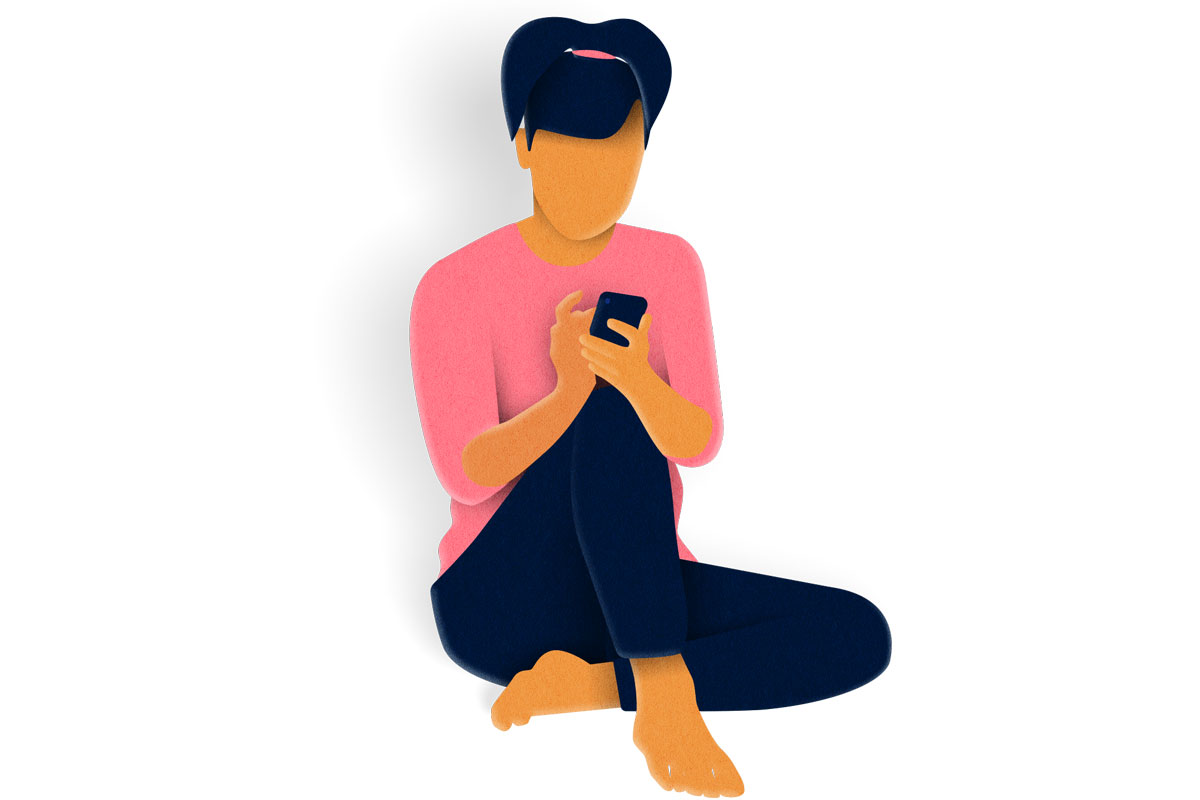 Illustration of a person working on their laptop sitting on a bench